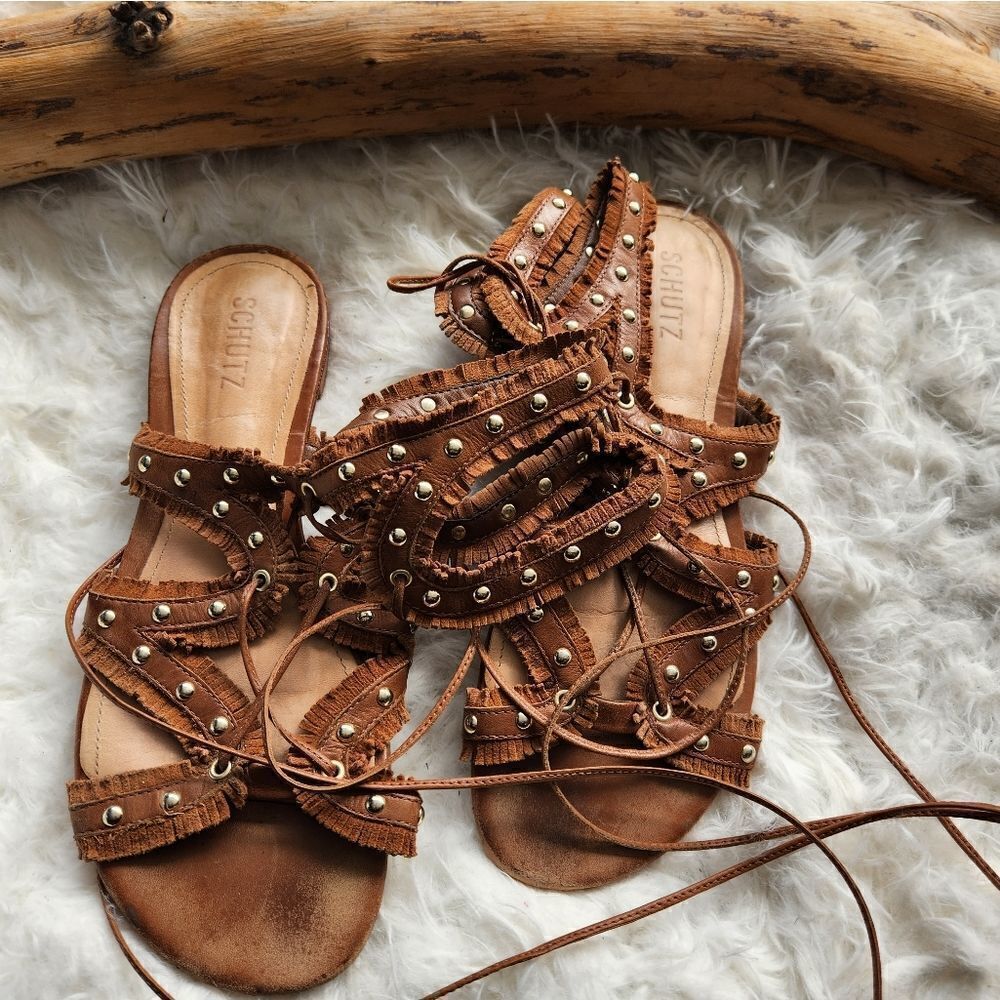 Schutz fringed gladiator style sandals